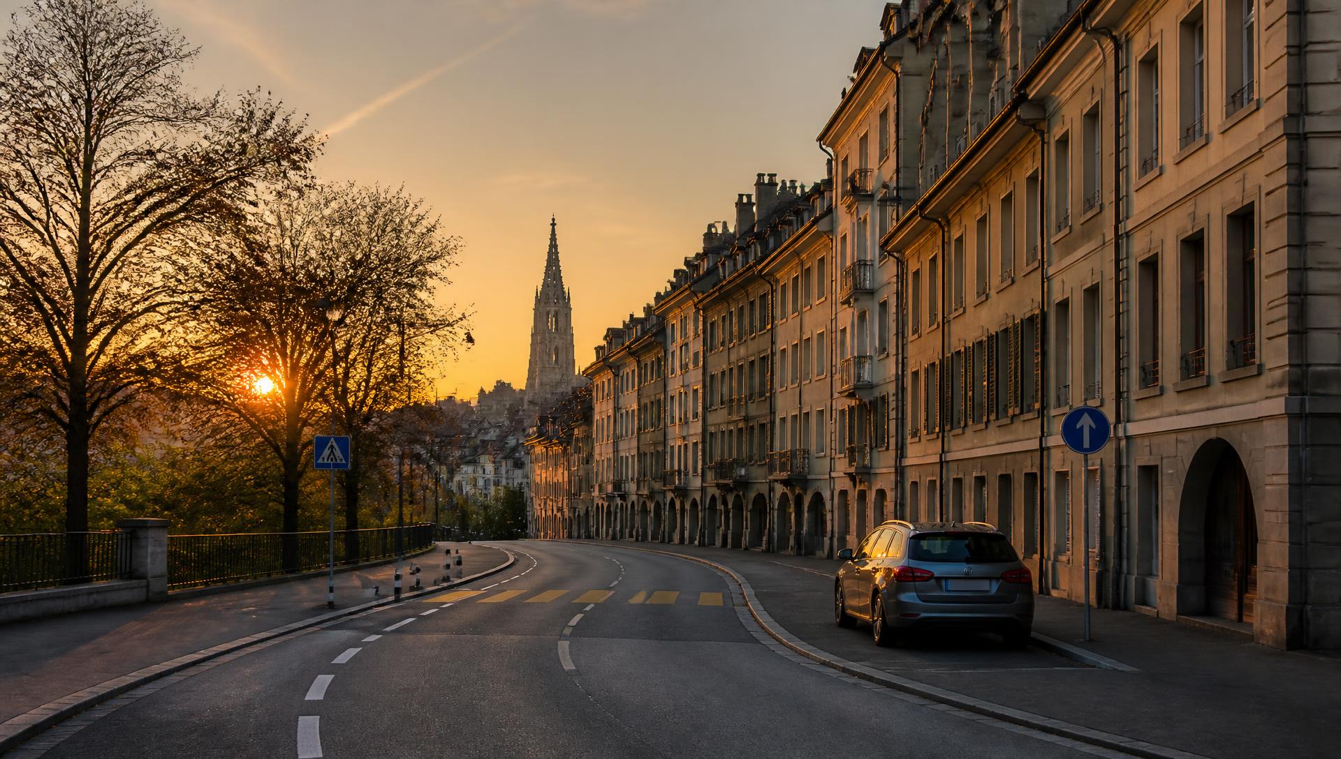 Quiet street in Bern, guide to driving
